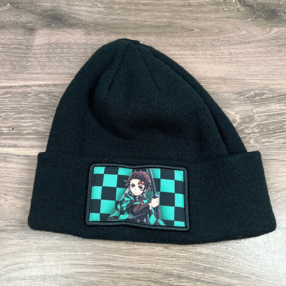 Demon Slayer Beanie Hat Black Kimetsu no Yaiba Anime Bioworld Cuffed Knit Cap